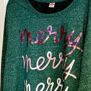 Green Merry Graphic Long Sleeve Top